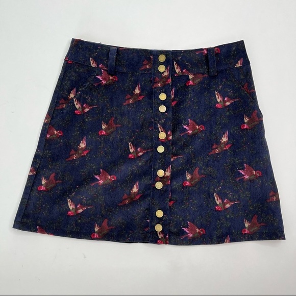 ethereal Dresses & Skirts - ETHEREAL by Paper Crane Navy Blue Bird Corduroy Velvet Pockets Spring Mini Skirt